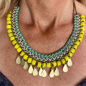 Source Unknown Yellow and‎ Blue Necklace with Fringe
